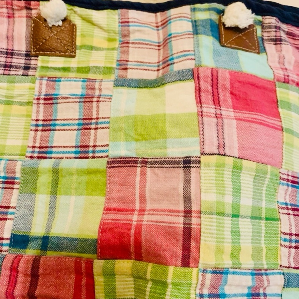 Handmade tote bag washable reusable patchwork plaid pink blue green canvas - Picture 7 of 9